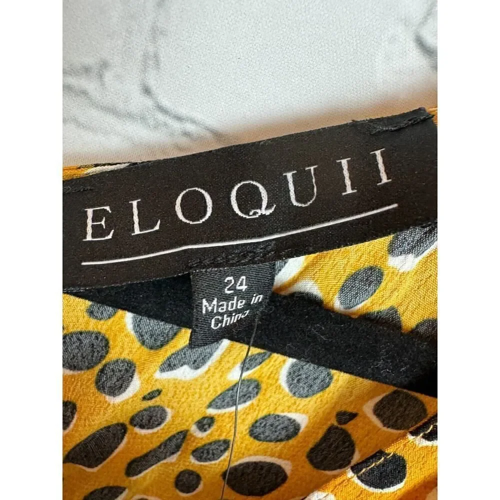 ELOQUII yellow mustard black polka dot faux wrap viscose dress size 24 NWT